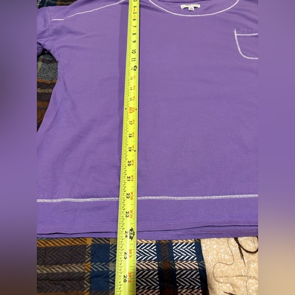 Anne Klein Purple Boxy Relaxed pocket T-Shirt with white contrast stitching - Picture 9 of 11